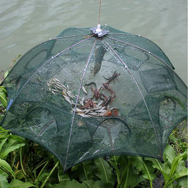 NEW Arrivals 4/6/8/10 /12/16/20 Holes Automatic Professional Fishing Net Fishing Trap Portable Folding Crayfish Catcher Mesh Trap Cage with Ring for Ocean Lakes River Sea Fishing Accessories