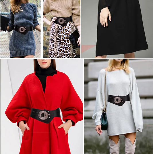 NEW Arrivals Lady Luxury Real Leather Dress Belt Female  High Elastic Wide Belt Women's Retro Decorative Down Jacket Belts Leather Waist Cover Waistband Girls Ladies Luxury Fashion Apparel Accessories Supplies