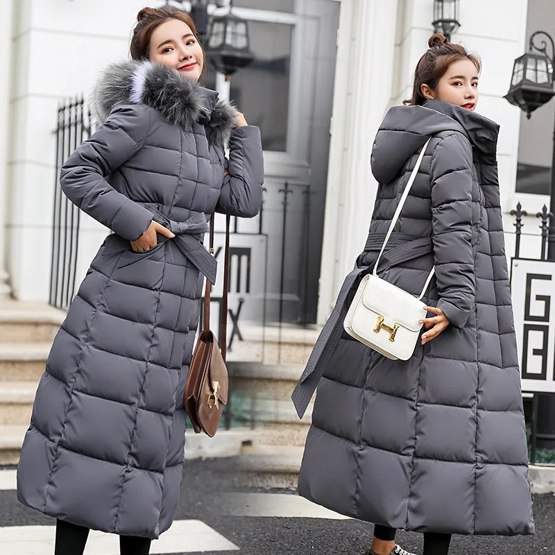 S-2XL 7 Colors New Fashion Women's Overcoat Parkas Winter Warmth Long Style Padded Coat Hooded Fur Collar Warm Zipper Casual Puffer Thicken Coat Ladies Winter Clothing Supplies