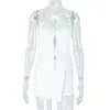 NEW Sexy Hot Elegant Asymmetrical White Mini Dress Tracksuit Women's New Spring Autumn Summer Solid Color Collarless Hollowed-Out Pleated Cutout Ruched Knee Skinny Sexy Bodysuit Jumpsuit Evening Party Night Clubwear Women Clo