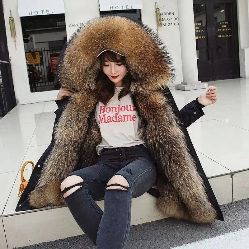 NEW Arrivals 10 Colors M-3XL Chic Winter Ladies Coat Warm Long Waterproof with Faux Fur Liner and Fur Collar Snow Outerwear Jackets Women Winter Fashion Apparel Supplies