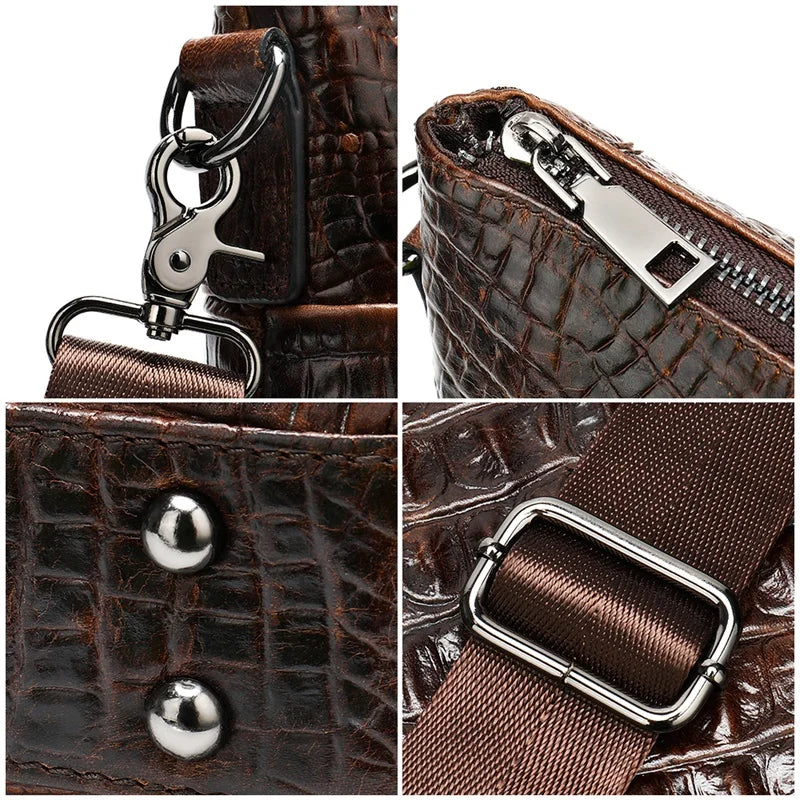 Alligator Genuine Soft Leather Embossed Crocodile Leather Men's Business Lawyer Office Professional Documents Briefcase Shoulder Handbags Luxury Office Custom Logo Zipper Closure Luxury Briefcase