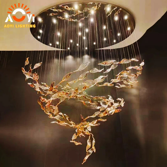 Home Indoor Villa Living Room Staircase Custom Hotel Lobby Luxury K9 Crystal Art Chandeliers Pendant Lights for Dolphin Ornaments Shopping Mall Ceiling Corridors Home Lighting Supplies