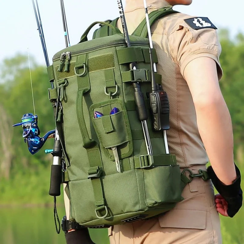 20L-35L Large-Capacity Multi-Functional Outdoor Fishing Bag Water-Repellent Sub-Bag Dry Wet Separation Mountable Fishing Rod Holder Fishing Accessories