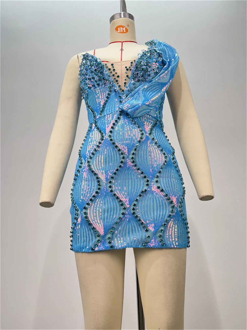 Boutique Gala HOT SALE Top Quality Mini Hand Beading Celebrity Sky Blue Night Clubwear  Evening Prom Party Sequins Sexy Prom Runway Dress Ladies Luxury Apparel Supplies