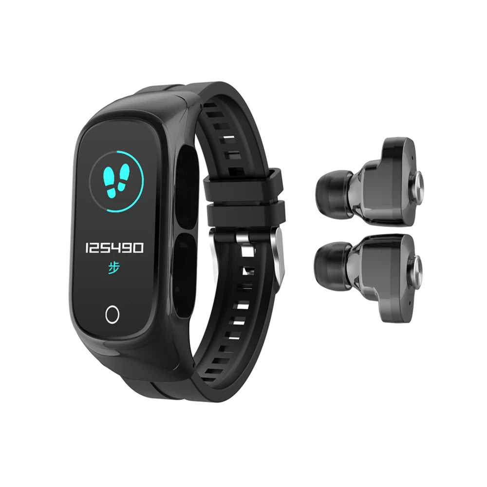 NEW Set 15 Functions Touch Screen APP Control Android + IOS N8 Smart Watch + Headset 2 in 1 Waterproof Intelligent Earphone Bracelet Fitness Watch With Earbuds Wireless Smartwatch Outdoor Running Sport Activities
