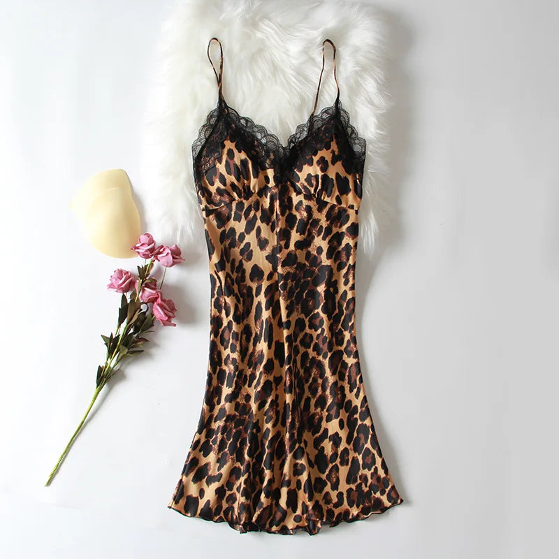 Low-Price Sales are Limited NEW Arrivals Summer 5 Pcs Set Women Pajamas Satin High Quality Sexy Leopard Sleepwear With Chest Pad Pajamas Suit Girls Ladies Luxury Fashion Lingerie Apparel Products