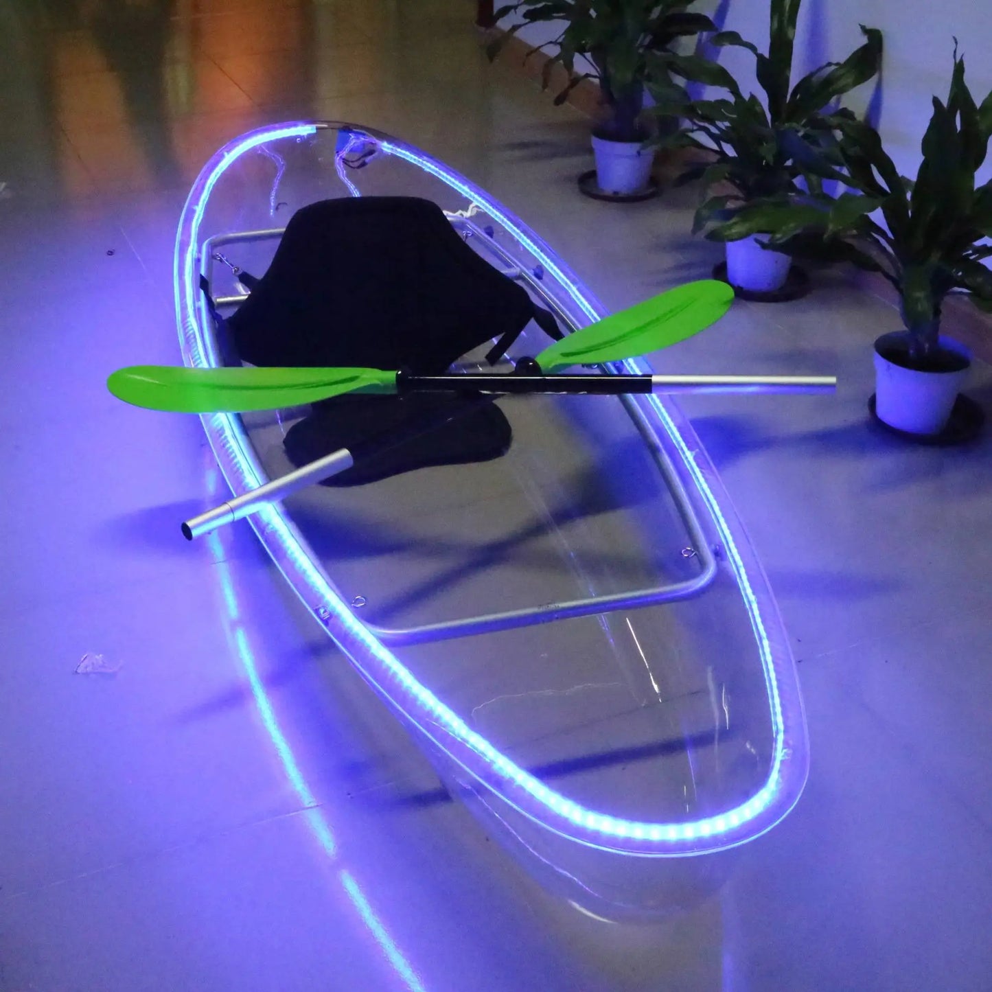 2 Persons 3.35M with Luxury Seat Transparent PC Kayak with LED Light Crystal Clear Bottom Canoe for Night Tour Suitable for Outdoor Sightseeing for Sea Ocean River Lakes Romantic Tour