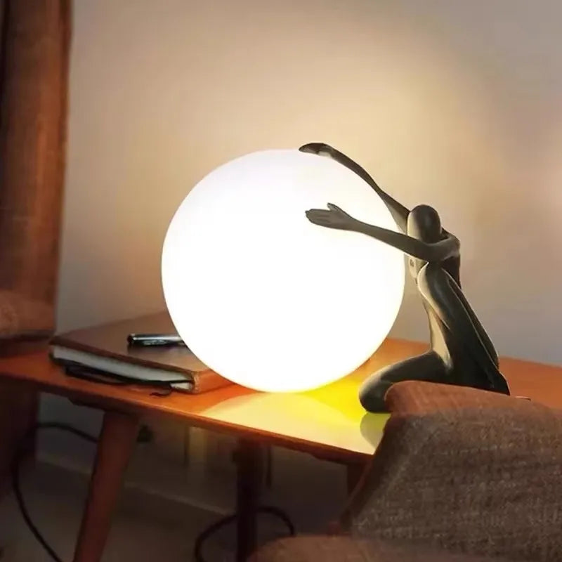 NEW Home Villa Indoor Modern Nordic Art Decor Floor Lamp with Human Figure Holding Ball Design E27 LED Resin Material Creative Sculpture Decoration Supplies