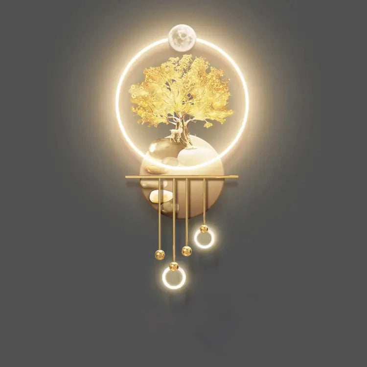 Wealth Life Tree 100*50cm with Lights Metallic Wall Art Creative Decoration Living Room for Home Office Decor Luxury Art Item House Decoration