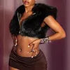 Black/Yellow/Purple Color Women's Fashion Solid-Color Fur Zipper Hooded Sleeveless Crop Top Short Vest  Fashion Women Streetwear Casual Apparel Accessories