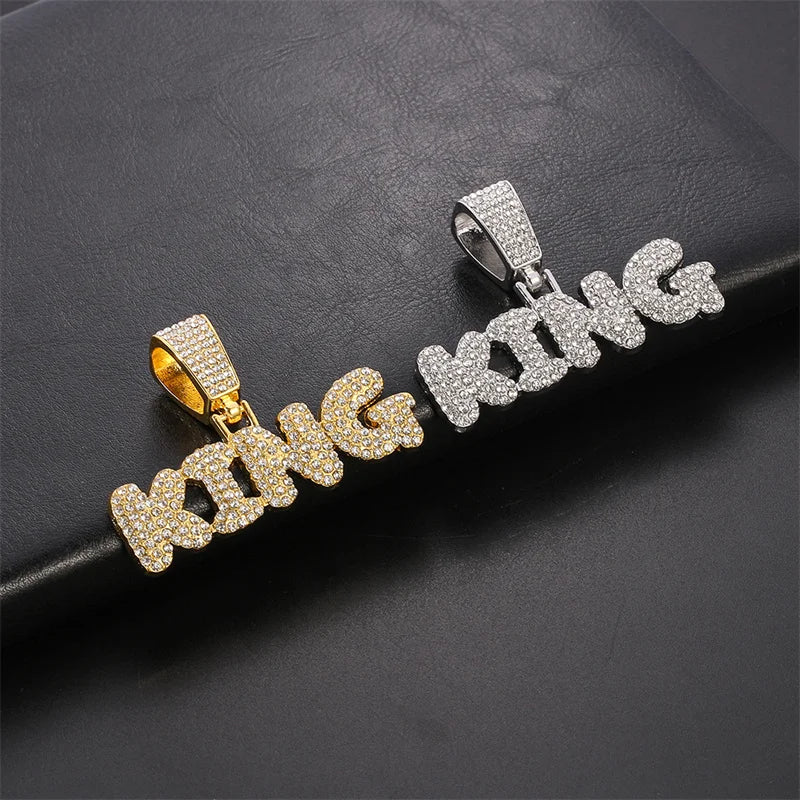 Rapper's Hip Hop KING Letters Pendant Necklace with Miami Cuban Chain Iced Out Bling Hip Hop Rave Rapper's Night Club Party Gangs Necklaces Male Charm Jewelry Gifts Accessories