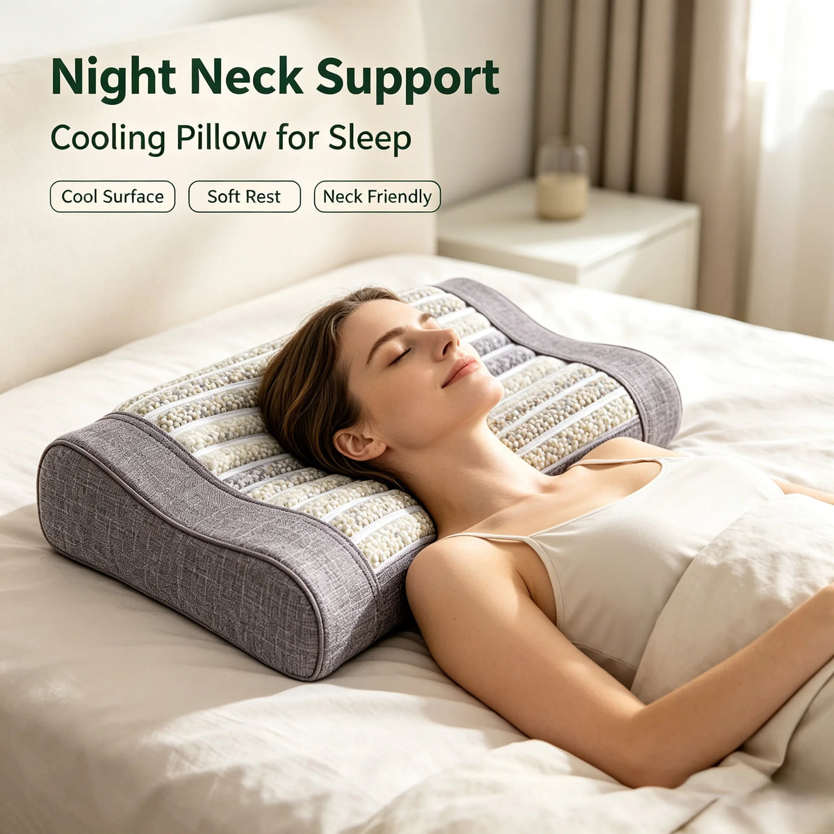 Natural Jade Crystal Tourmaline Memory Foam Jade Pillow Ergonomic Cervical Neck Support Cooling Sleep Pillow for Adult Night Rest Relaxation Head Massage Accessories Health Care Supplies