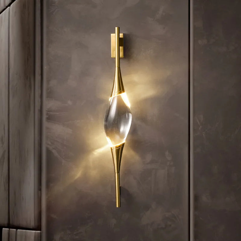 Villa Home Luxury K9 Crystal All Copper Wall Lamp Modern Simple Bedroom Bedside Bracket Light Decoration Hallway Art LED Wall Fitting Home Lighting Supplies
