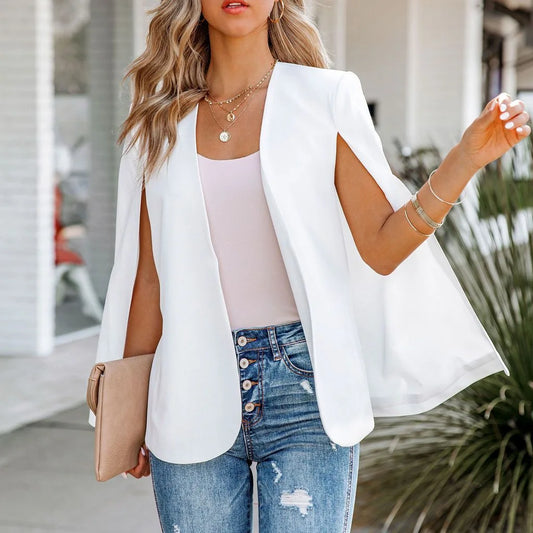 Black/White Color Women Elegant V-Neck Coat Pockets Office Lady Wear Solid Outerwear Female Casual Chic Open Stitch Tops Ladies Clothing Accessories