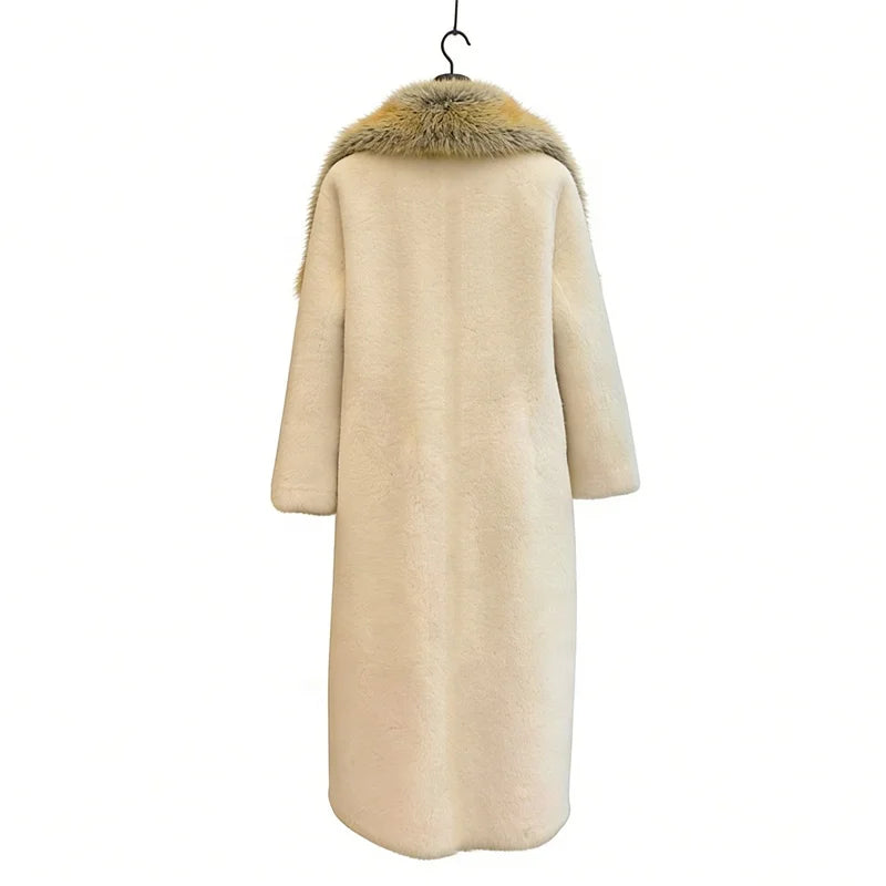 S-2XL Women's Luxury Eco-Friendly Woven Long Artificial Fur Coat Large Fox Fur Collar White Warm Windproof Winter  Down Coat Snow Boots Outerwear Jackets Ladies Luxury Apparel Supplies.