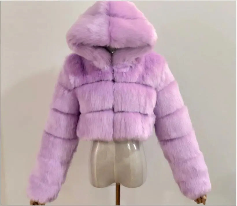 NEW Arrivals S-3XL Coffee/Dark Gray/Black Fashion Women Environmental Red Faux Fox Fur Coat with Hood Thick Warm Full Pelt Fake Fur Jacket Short Winter Woman Fur Coat Ladies Girls Luxury Fashion Clothing Supplies