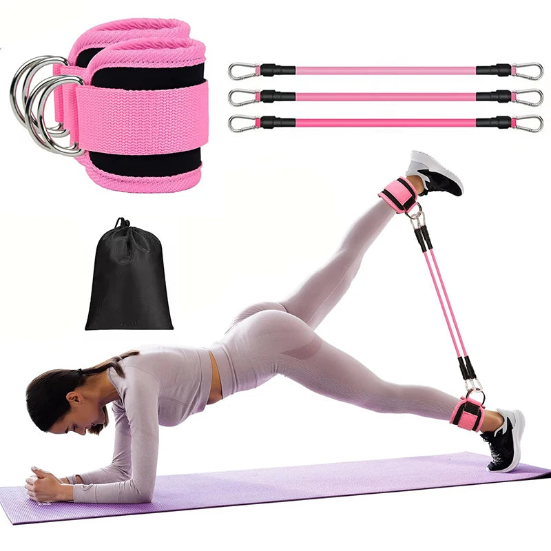 NEW Arrivals 5 Colors, Home Gym Yoga Studio 6 PCS Set TPE Ankle Resistance Bands with Cuffs High Elastic for Glute & Leg Workouts Booty Exercise Equipment Workout Sets