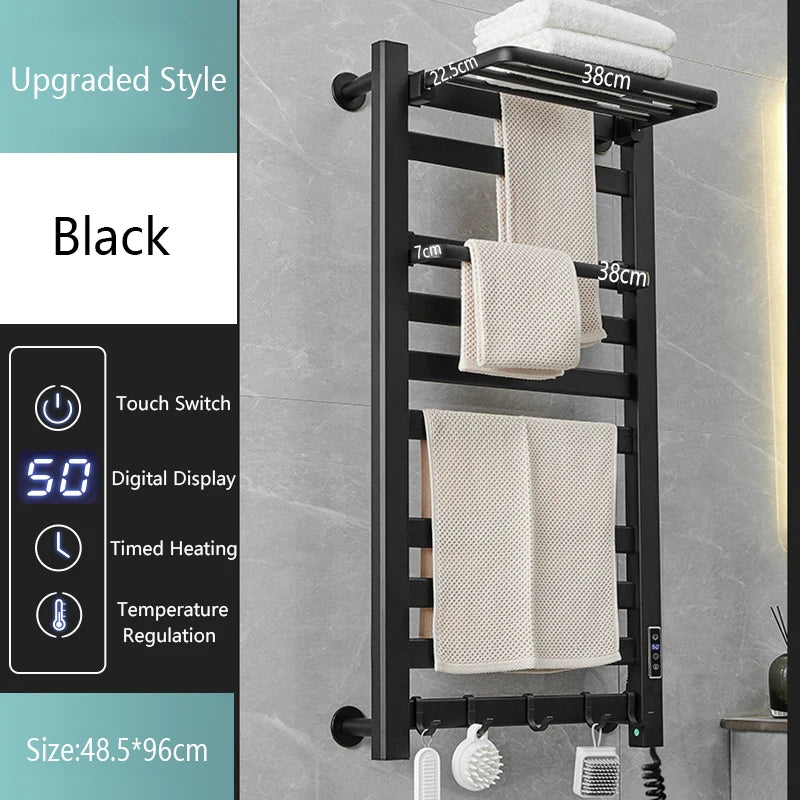 Modern Luxury Wall-Mounted Black/Gray/White Color Electric Heating Towel Rack Custom WI-FI Control Bathroom Towel Warmer Bath Towel Drying 2Y Warranty (After Sale Service: Online Technical Support) Home Hotels Use.