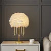 Pink/White Color Italian Modern Luxury Goose Feather Crystal Table Lamp Study Living Bedroom Decoration Lampshade Desk Lamp Bedside Eye Protection Reading Light