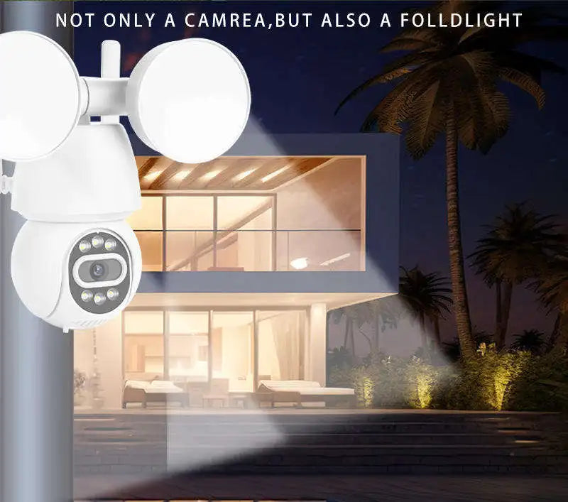 NEW Arrivals Foldable Three-Leaf Outdoor Indoor Security Camera 1080P 2MP E27 Floodlight Wi-Fi Light Bulb Built-in Mic Two-Way Audio PTZ Floodlight Home Office Business Shop Security Supplies