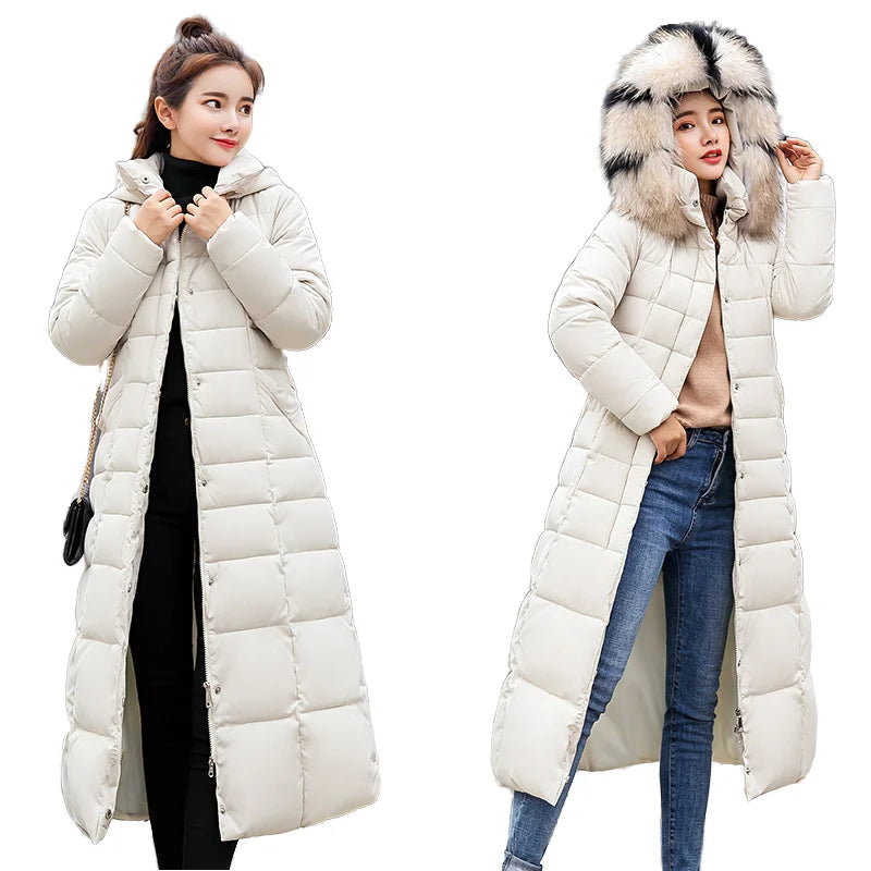 S-2XL 7 Colors New Fashion Women's Overcoat Parkas Winter Warmth Long Style Padded Coat Hooded Fur Collar Warm Zipper Casual Puffer Thicken Coat Ladies Winter Clothing Supplies