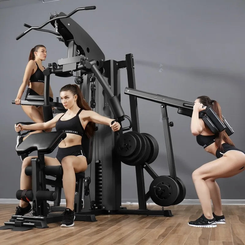 BEST PRICE 3 People Professional Home Gym Station Leather Seats Multi Smith Machine Commercial Bodybuilding Strength Training Multi- Function Station Functional Trainer Gym Machine Heavy Duty System Women Men Sport Supplies