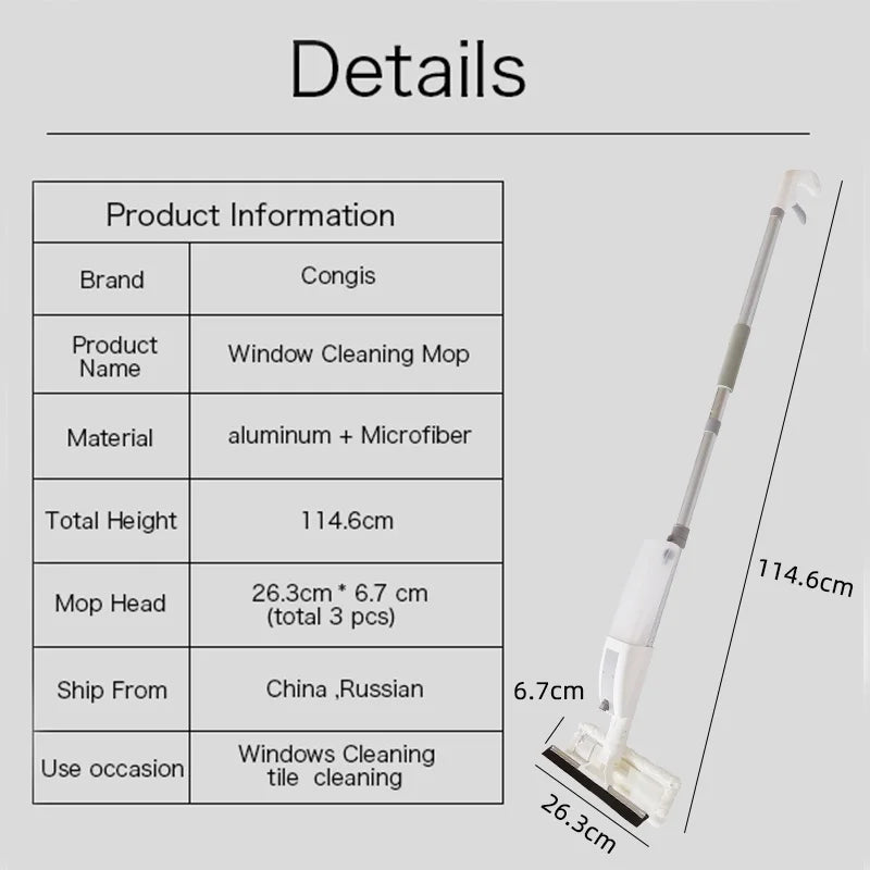 NEW Design Glass Cleaning Brush with Water Spray Window Glass Doors Cleaner High Quality Aluminum Long Handle Wiper and Cloth Combo Silicone Home Office Cleaning Supplies