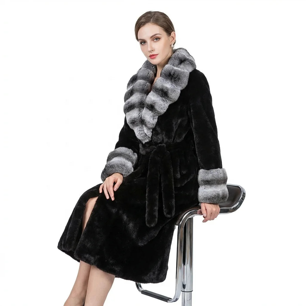 Black/Beige Color Women's Loose Long Eco-Friendly Top Quality Artificial Fur Coat Turn-Down Collar Warm Fluffy Windproof Winter Outerwear Trench Jackets Ladies Winter Clothing Supplies
