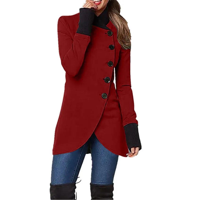 5 Colors S-4XL Plus Size Women Autumn and Winter Women's New Fashion Solid Color Single Breasted Panel Bottom Split Long Sleeve Versatile Coat Windproof Outerwear Jackets Ladies Casual Clothing Supplies