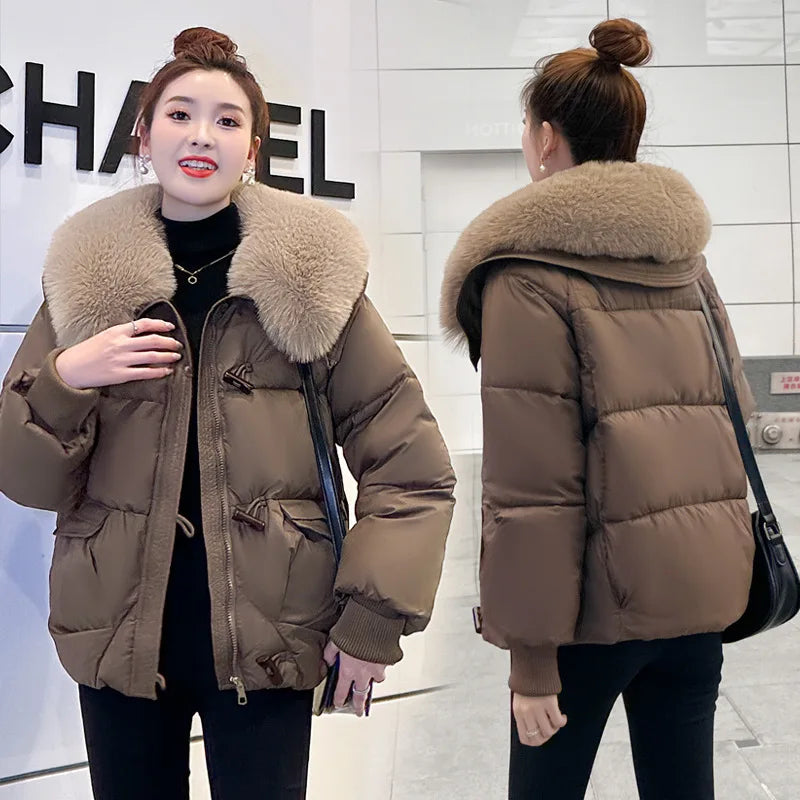 Boutique Gala HOT SALE Black/Brown Color Girls Winter Warm Outfits New Style Fashionable Temperament Lapel Versatile Casual Women's Jacket Fur Collar Coats Women Winter Clothing Supplies
