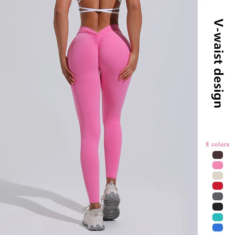 10 Colors S-XL Women's V-Back Scrunch Butt Lifting Leggings Buttery Soft High Waisted Booty Tights Workout Gym Sexy Yoga Pants Women Sports Apparel Supplies
