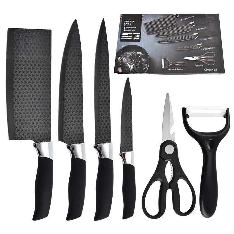 Top Quality NEW 6 PCS Japanese Set Stainless Steel Kitchen Knife Accessories Set Household Meat Cleaver Knife Gift Box Set Kitchenware Supplies for Outdoor Barbeque Camping