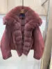 New Arrivals 5 Colors Sheepskin Leather Natural Real Fur Coat fox Fur Collar Autumn Winter Warm Women's Fashionable Loose Warm Down Coat Winter Warm Female Clothing Supplies.