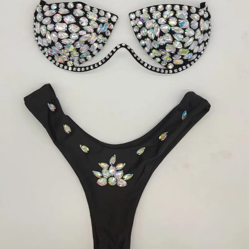 10 Colors Luxurious Diamond Sexy Bikini Crystal Bikini Swimwear Plus  Sizes Rhinestone Swimsuit Summer Beachwear
