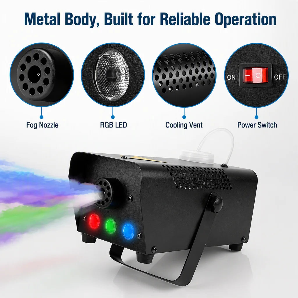 NEW Arrivals Professional Mini 500W LED Electric Wireless Remote Control Fog Machine R/G/B Stage Party Bar Wedding Birthday Party Special Events Smoking Machine