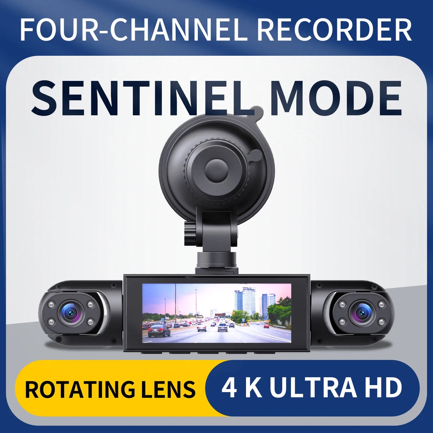 180* Full View Human Motion Detector 1080P HD Car Wireless Dashcam System 3.0" 4 Lens MicroSD Wi-Fi Night Vision DVR with Motion Detection Reversing Visibility Vehicle Security System