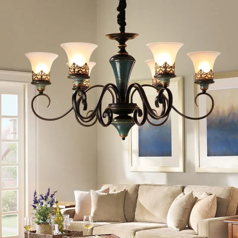 NEW Arrivals Home Villa 6/8 Heads American Retro Luxury 100% Ceramic Chandeliers for Living Room Restaurant Villas Hotel Home Art Decoration Creative Iron Pendant Light