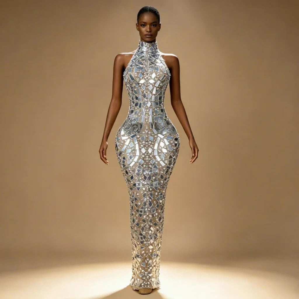 Luxury Mirror Glitter Sequin Celebrities Red Carpet Wedding Guest  Evening Party Night Clubwear Prom Sexy Long Maxi Dress Ladies Business Dinner  Backless Rhinestones Crystal Beaded Gown Ladies Luxury Formal Apparel Supplies