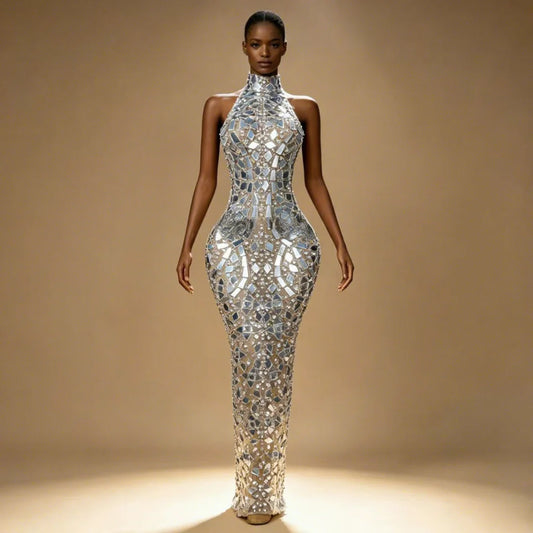 Luxury Mirror Glitter Sequin Celebrities Red Carpet Wedding Guest  Evening Party Night Clubwear Prom Sexy Long Maxi Dress Ladies Business Dinner  Backless Rhinestones Crystal Beaded Gown Ladies Luxury Formal Apparel Supplies