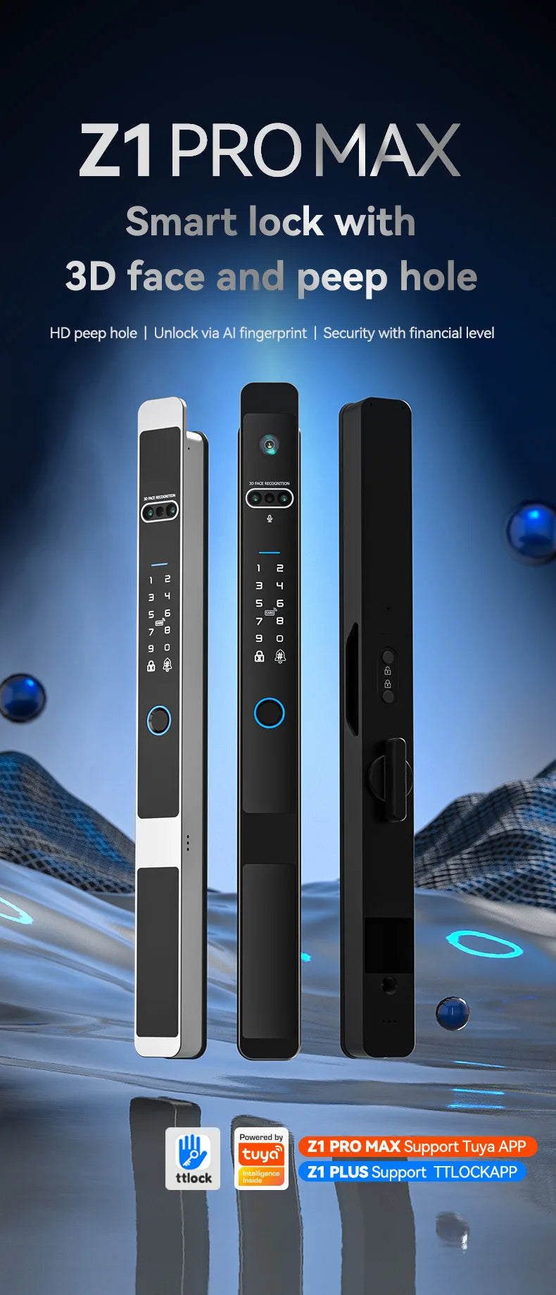 Villa Home Business Office Z1 PRO MAX 3D Face Recognition Camera  Peephole Virtual Intercom Biometric Digital Fingerprint TUYA APP Smart Door Lock 7 Ways to Unlock the Door Home Smart Life Accessories Security Supplies