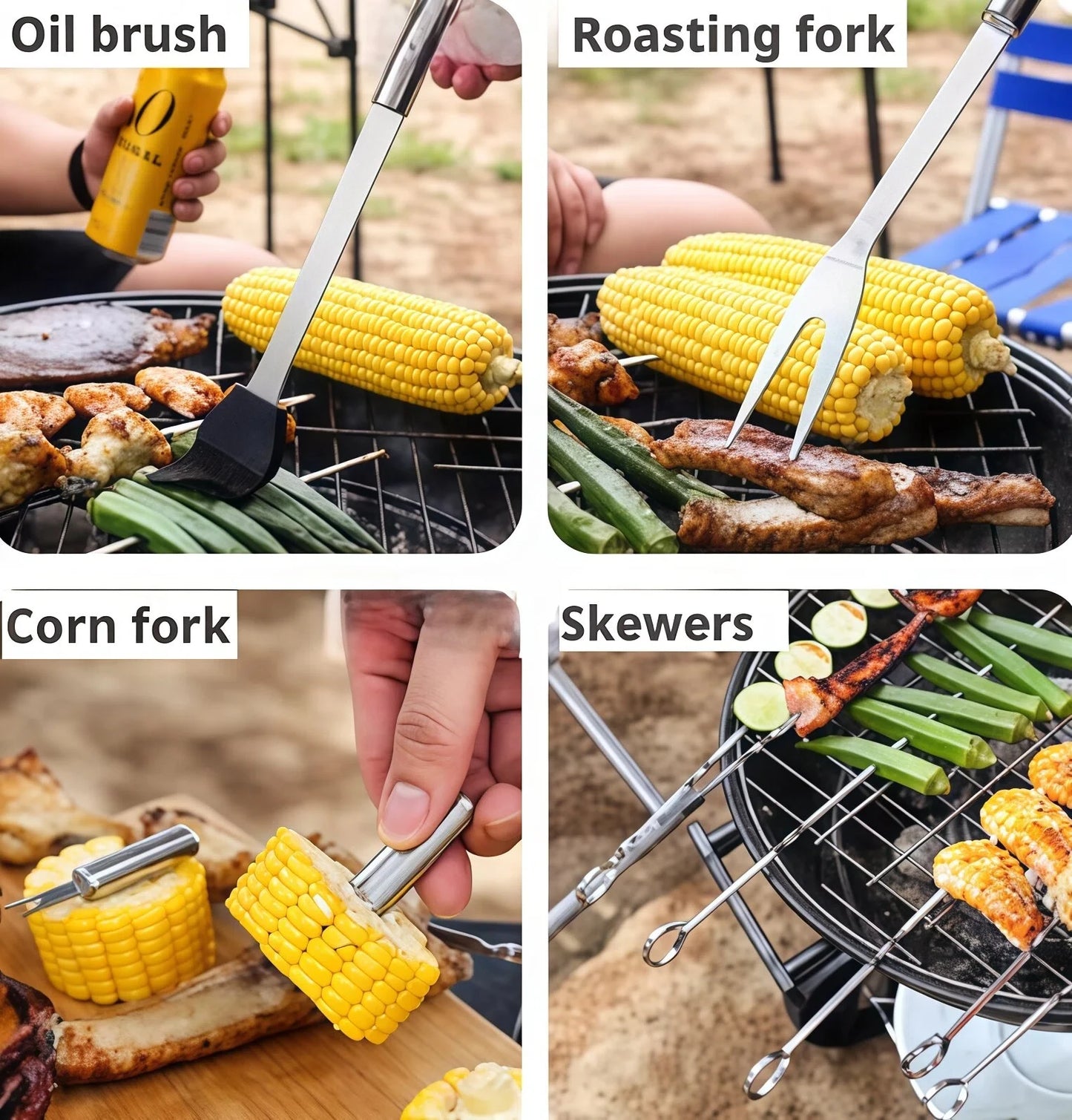 NEW 3/5 PCS Set High Quality Stainless Steel BBQ Camping Grill Tools Set Non-Stick Grilling Utensils Fork Tongs Knife Brush Baking Outdoor Picnic Cooking Accessories