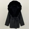 12 Colors Small Medium Size  New Winter Cashmere Wool Blends Women Natural Fox Fur Collar Hooded Slim Fit Suit Double Sided Woolen Trench Coat Women Winter Apparel Supplies