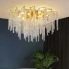 Villa Home Living Room Gold Aluminum Branch Crystal Ceiling Chandelier Light Modern Luxury Tassel Glass Pendant Lamp Living Bedroom Decorative Hanging Lighting Supplies