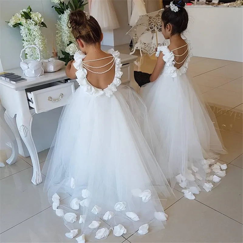 NEW Arrivals Hot White/Pink Color 2/14 Years Old Girls Panton Dragon Piano Playing Luxury Flower Girls' Dresses Ball Gown Bridesmaid Wedding Dress Evening Birthday Party Mermaid Formal Gowns Children Luxury Apparel Supplies