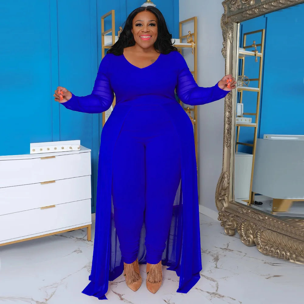 HEY BIG GIRLS... XL-5XL Plus Size Autumn Spring Women's Jumpsuits European and American Bright Diamond Long Sleeved Hot Diamond  Jumpsuit Curvy Ladies Casual Clothing Supplies