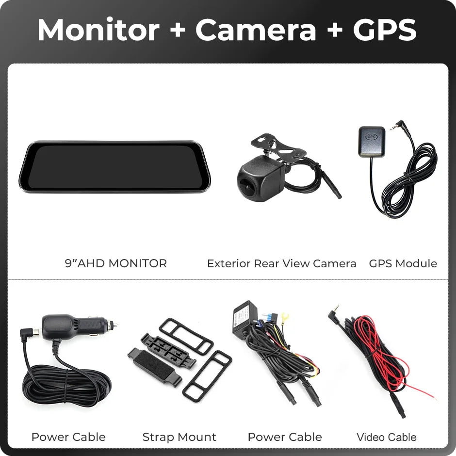 NEW 9"inch 4K GPS Front 1080P Rear Dual Lens Mirror Dash Cam Car DVR Recorder with Wi-Fi GPS Navigator 24H Parking Monitor Night Vision Touch Screen Car Security Accessories