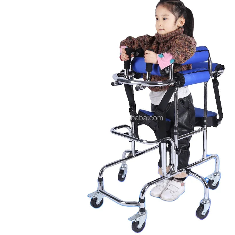 Adjustable Height Rolling Upright Walker With Seat and Brakes Walking Aid for Disabled Hemiplegia Stroke Patient Children Walking Training Aid Medical Instruments Health Care Supplies