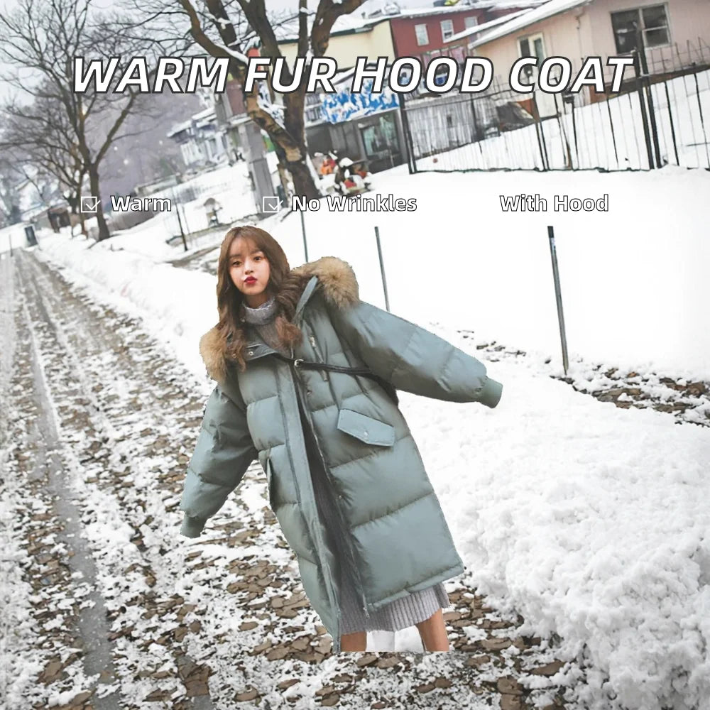 S-2XL 3 Colors Women Thick Warm Winter Parka Puffer Jacket with Zipper Closure Long Length Hooded Design Anti-Wrinkle Feature Detachable Hat Outerwear Windbreaker Long Coats Women Winter Apparel Supplies