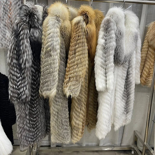 Boutique Gala HOT SALE S-2XL High Street Big Natural Fur Collar Long Fur Jacket Custom Size Color Women Real Fox Fur Coat Wedding Guest Evening Business Party Prom Ladies Winter Luxury Apparel Supplies
